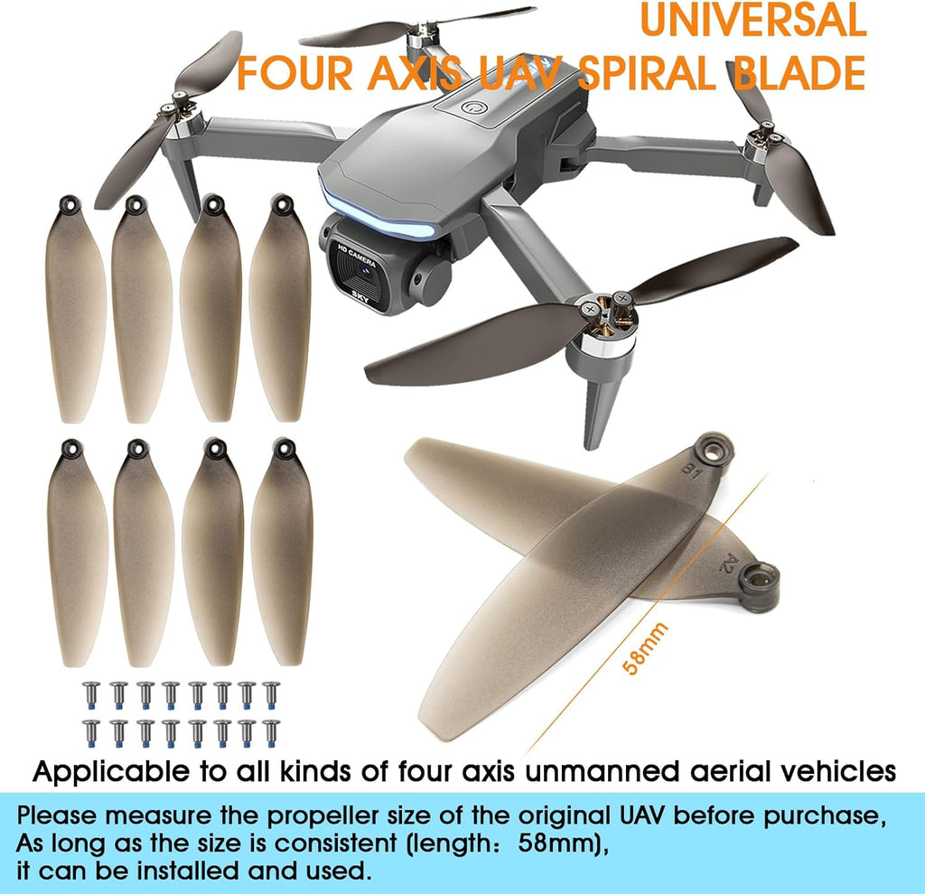 Universal 58mm/2.28In Drone Propellers for E88¡¢E25¡¢K911¡¢S115¡¢S119¡¢A17¡¢S132¡¢F167¡¢X28¡¢X26¡¢L106 Models - Replacement Drone Accessories with Stable and Low-Noise Operation 16-Pack (Gray)