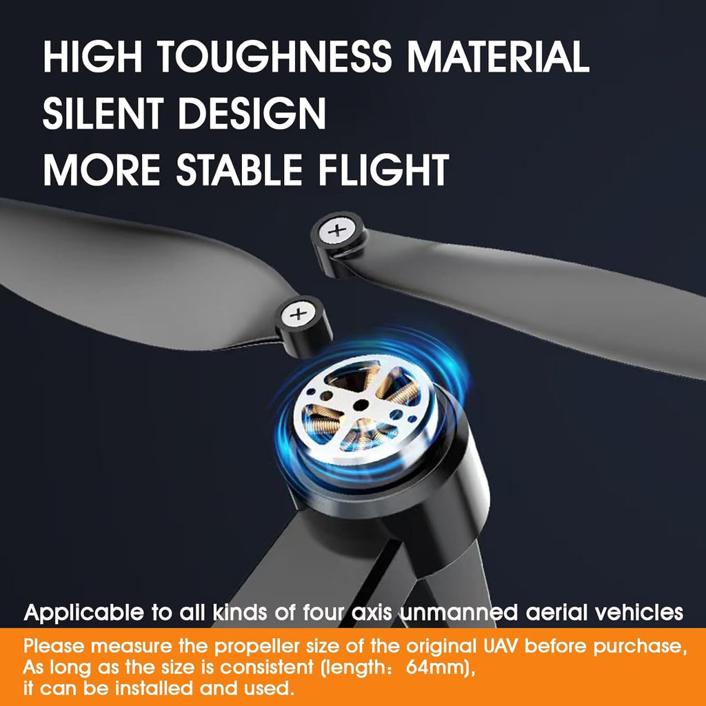 Universal 64mm/2.52In Drone Propellers for S2S, S136,S814,S162 Models - Replacement Drone Accessories with Stable and Low-Noise Operation, Easy Installation and Removal,16-Pack (Black)