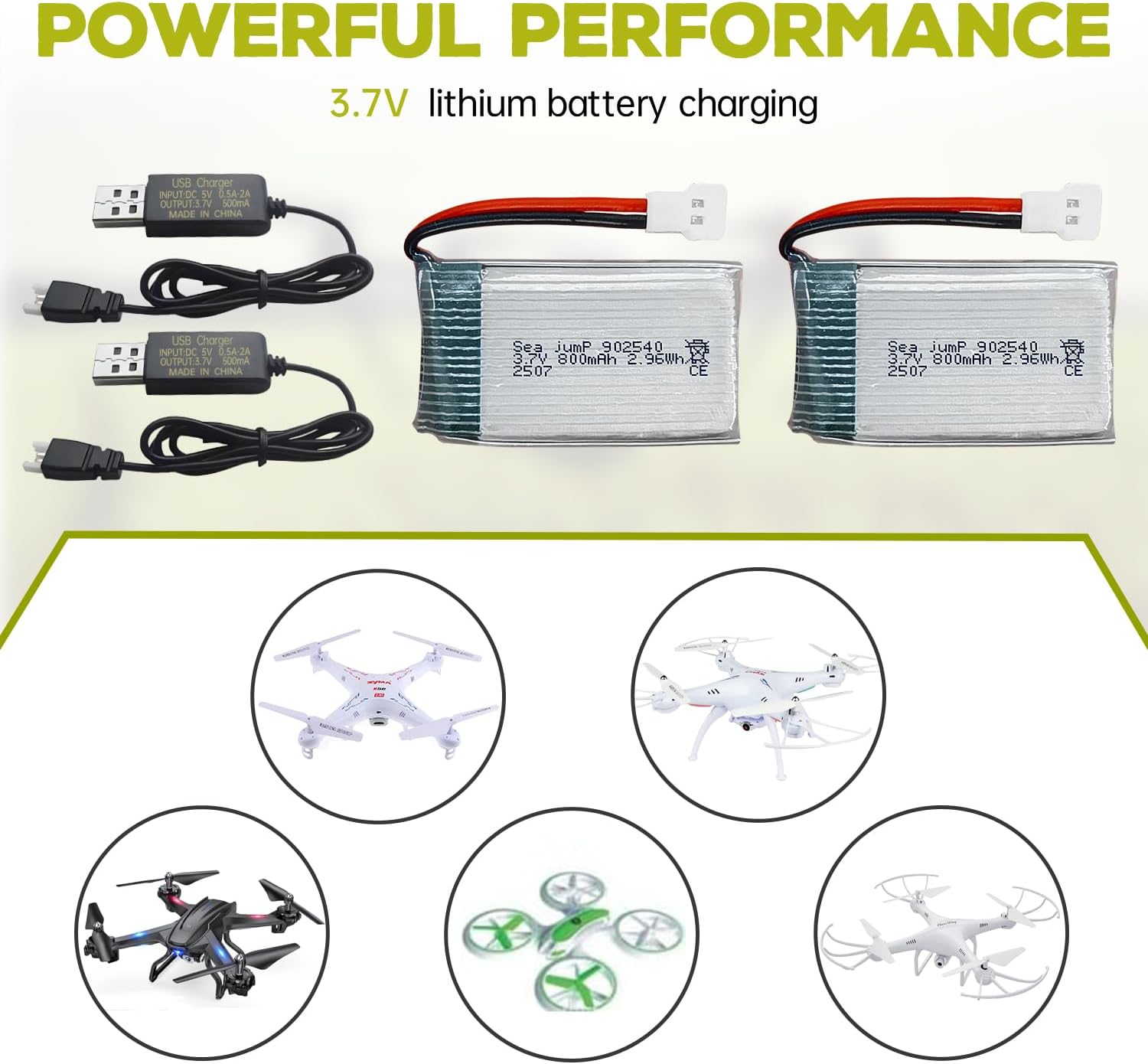 sea jump 2PCS 3.7V 800mAh 25C Lipo Battery with Molex Plug and USB Charging Cable Compatible with WLtoys SYMA Most Drone, Quadcopters, Aerial Drones, Gliders, Robot Batteries