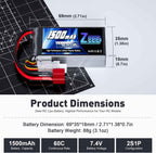 Zeee 2S 1500mAh Lipo Battery 7.4V 60C Soft Pack RC Battery with T Plug for FPV Drone Quadcopter Helicopter Airplane RC Boat RC Car RC Models(2 Pack)