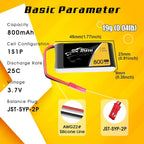 TATTU 3.7V 800mAh 25C 1S LiPo Battery Pack with JST Plug for F181 MJX X400 X400W X800 Holy Stone X200 X300C X500 Sky Viper S670 V950str V950hd HS110 HS200 Syma X56W HS200W RC Quadcopter(6 Pcs)