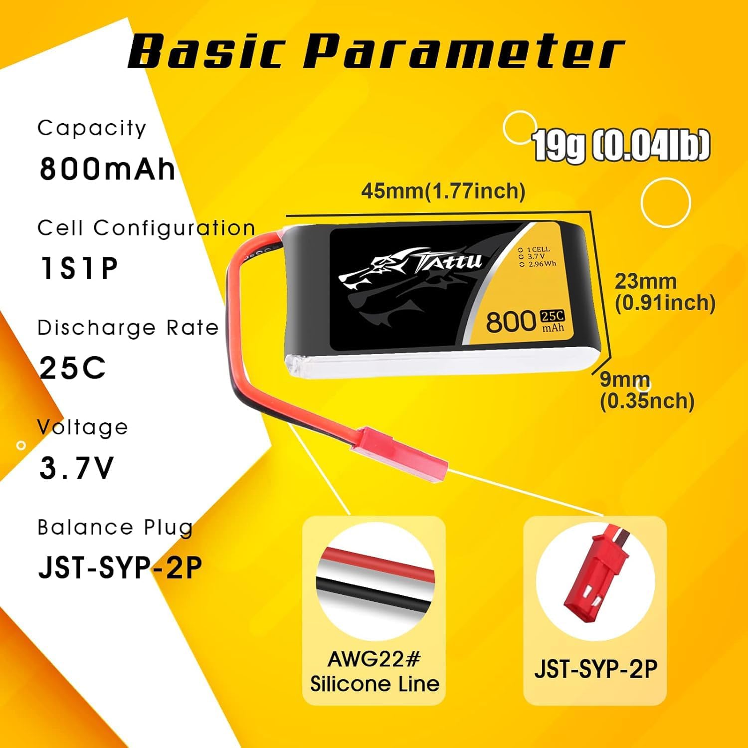 TATTU 3.7V 800mAh 25C 1S LiPo Battery Pack with JST Plug for F181 MJX X400 X400W X800 Holy Stone X200 X300C X500 Sky Viper S670 V950str V950hd HS110 HS200 Syma X56W HS200W RC Quadcopter(6 Pcs)