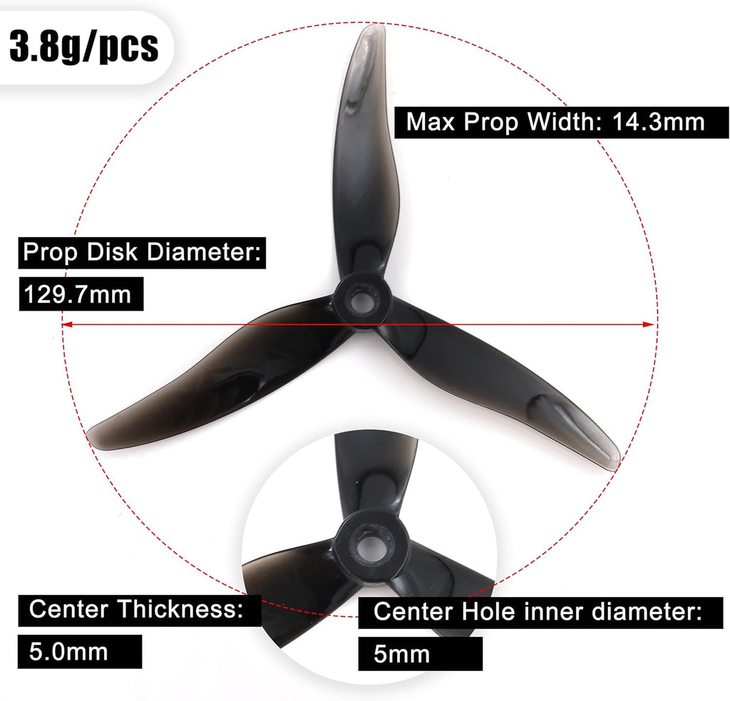 20pcs FPV Drone Props Propeller: Gemfan Hurricane 51433 3-Blades 5.1x3.5 PC Props Compatible 2206-2306 Brushless Motor for RC Quadcopter FPV Racing/Freestyle Drone