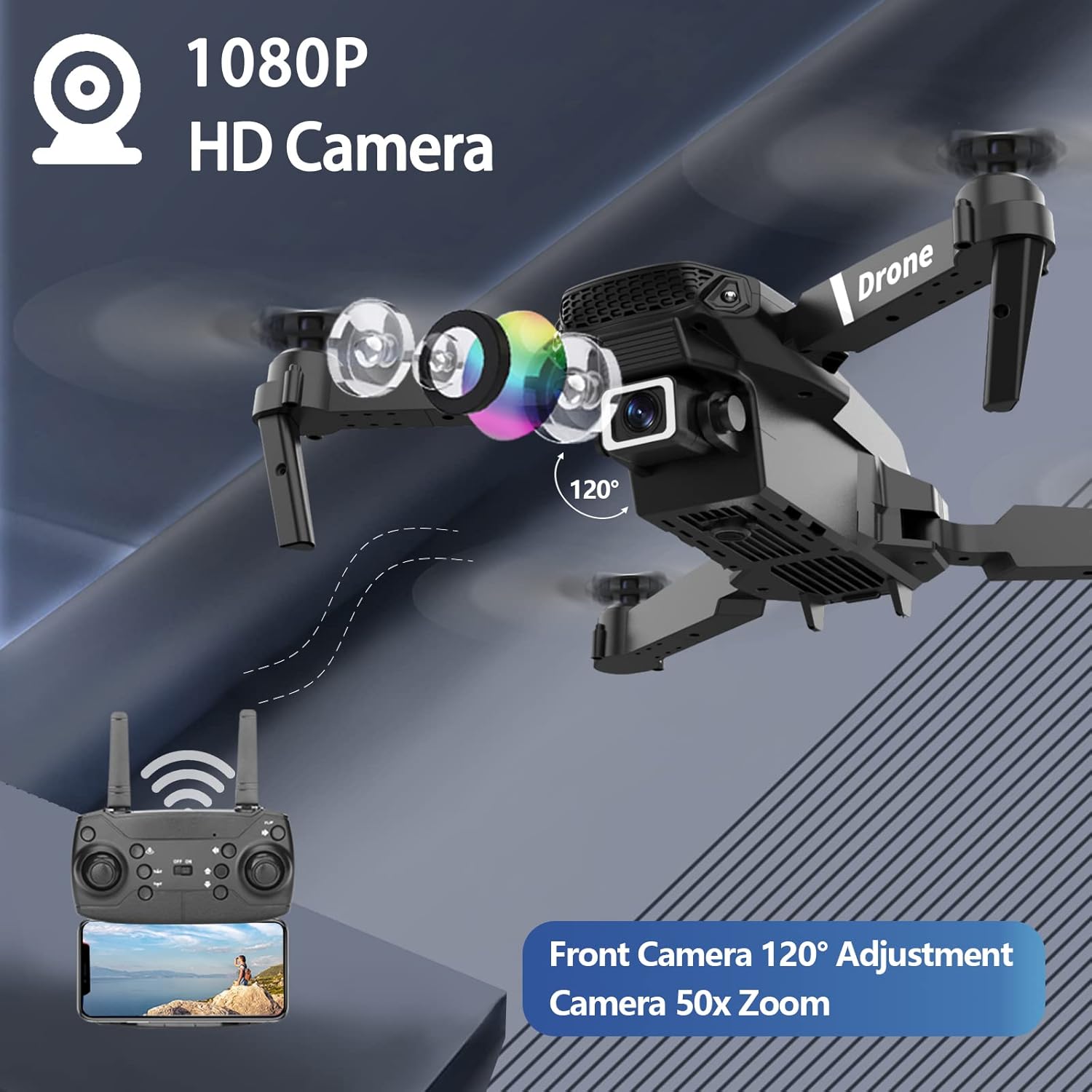 MOCVOO Drone With 1080P Camera for Adults Beginners Kids, Foldable RC Quadcopter, Toy Drones Gifts, FPV Drone Video, 2 Batteries, Carrying Case, One Key Start, Headless Mode, Waypoints fly, 360¡ã Flips