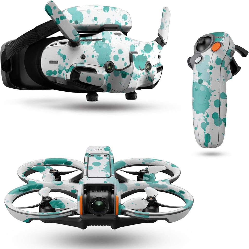 Drone Skin Compatible with DJI Avata 2 Bundle (2024) - Teal Splatter - Premium 3M Vinyl Protective Wrap Decal Cover - Easy to Apply | Crafted in The USA by MightySkins