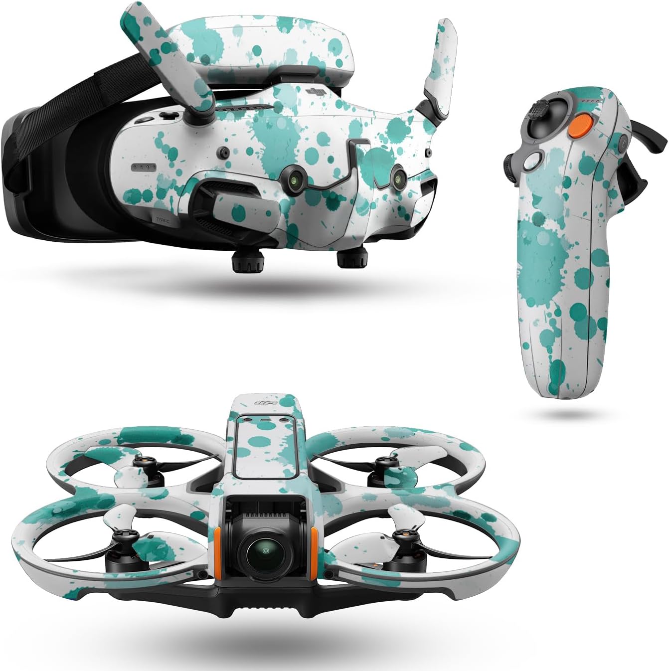 Drone Skin Compatible with DJI Avata 2 Bundle (2024) - Teal Splatter - Premium 3M Vinyl Protective Wrap Decal Cover - Easy to Apply | Crafted in The USA by MightySkins