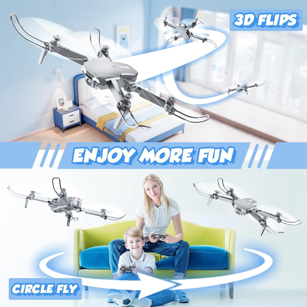 NEHEME Drones for Kids with Camera - Remote Control Helicopter Toys Gifts for Boys Girls, 1080P HD FPV RC Quadcopter for Adults, One Key Start/Land, Altitude Hold, Gravity Control, 2 Batteries, Grey