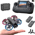 K100 Mini Drone with Screen Controller with SD Card, Two-batteries, Optical Flow Positioning, All-round Protection for Flight Paddles, Suitable for Beginner. (2 batteries - Black)