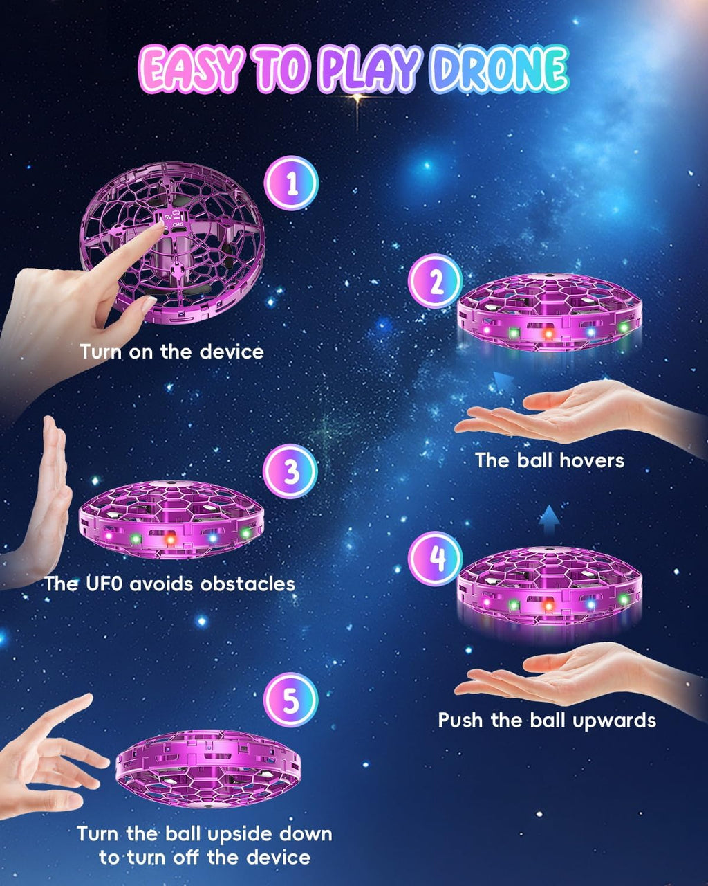 Flying Toy Drone for Kids£¬360¡ã Hands Free Motion Sensors Mini Drone with Cool LED Lights,Easy Indoor Small UFO Toy Flying Ball Drone for Kids -Pink
