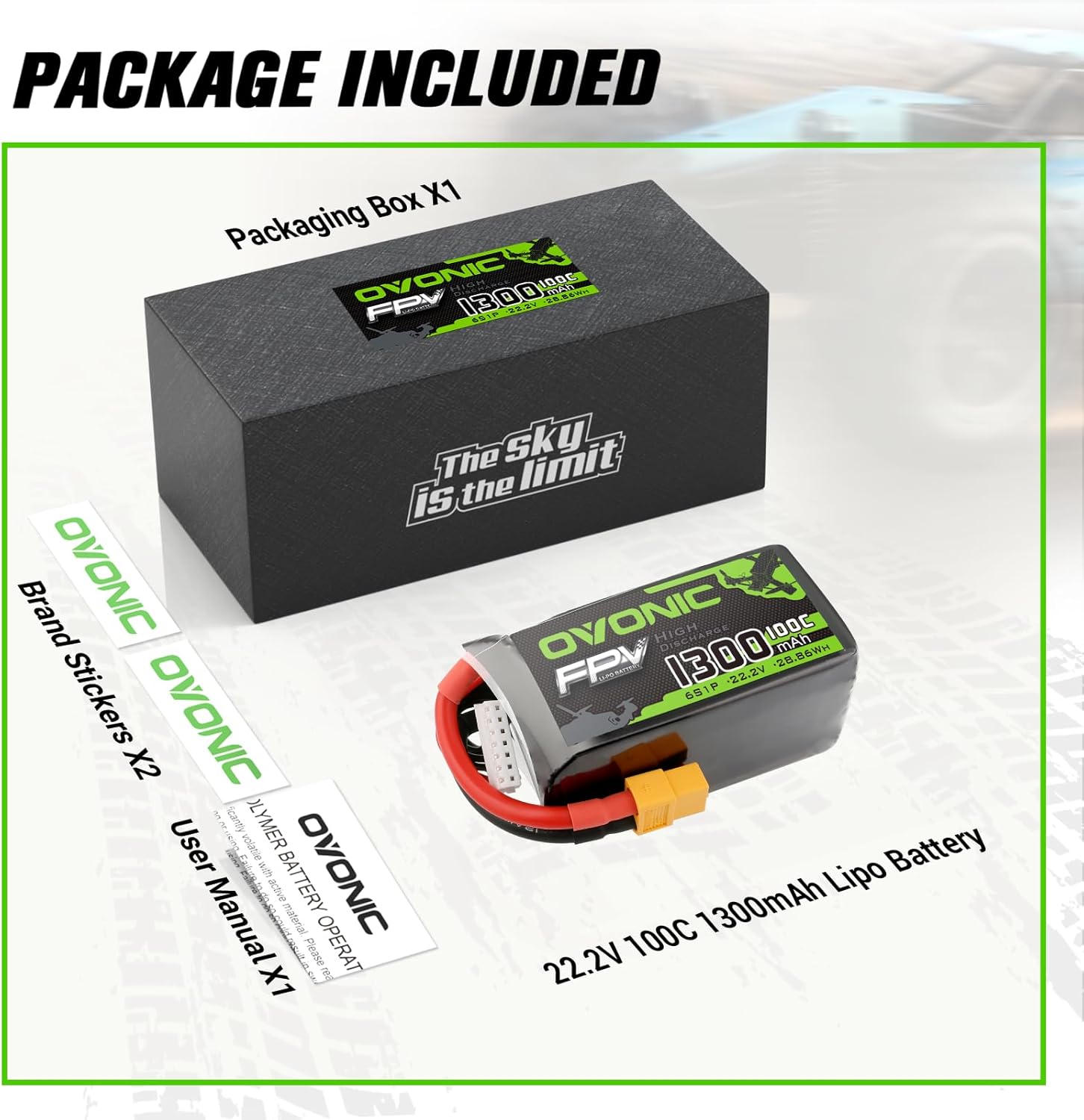 OVONIC 6S Lipo Battery 100C 1300mAh 22.2V Lipo Battery with XT60 Connector for RC FPV Racing Drone Quadcopter