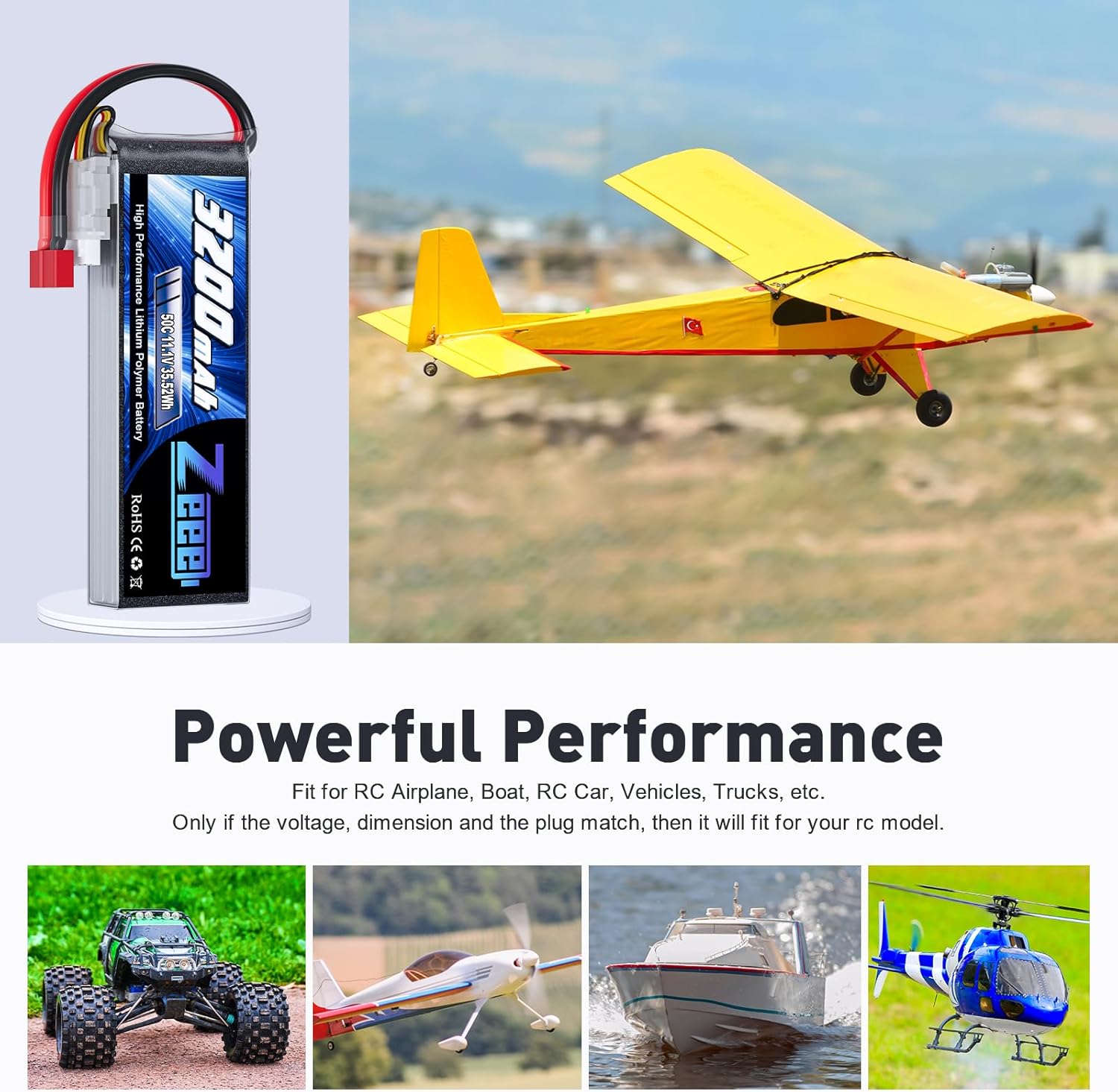 Zeee 3S Lipo Battery 3200mAh 11.1V 50C Soft Case Battery with T Connector for RC Airplane RC Helicopter RC Car RC Truck RC Boat UAV Drone FPV(2 Pack)