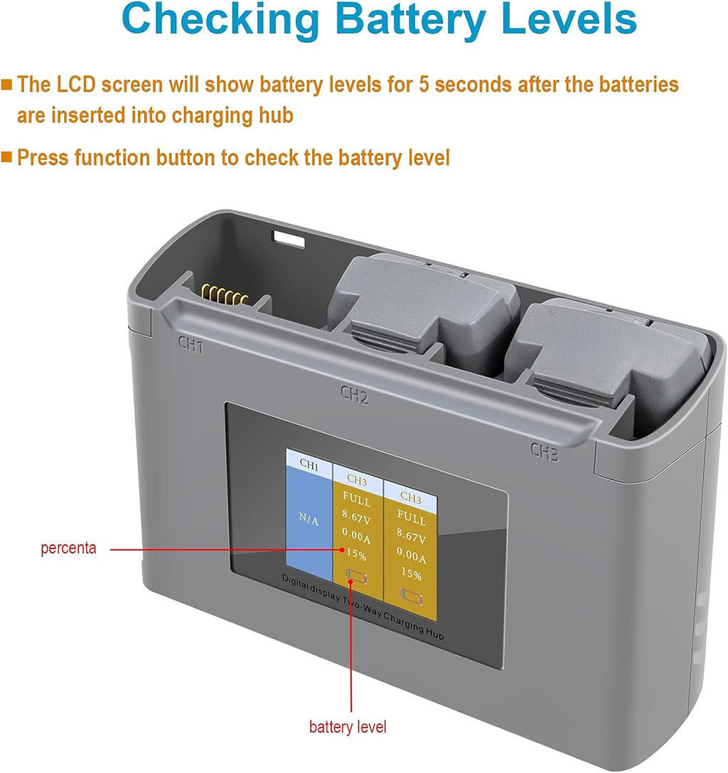 LCD Two-Way Battery Charger Hub for DJI Mini 4K,2,2 SE Drone,Charging Three Batteries in Sequence Charge Accessories