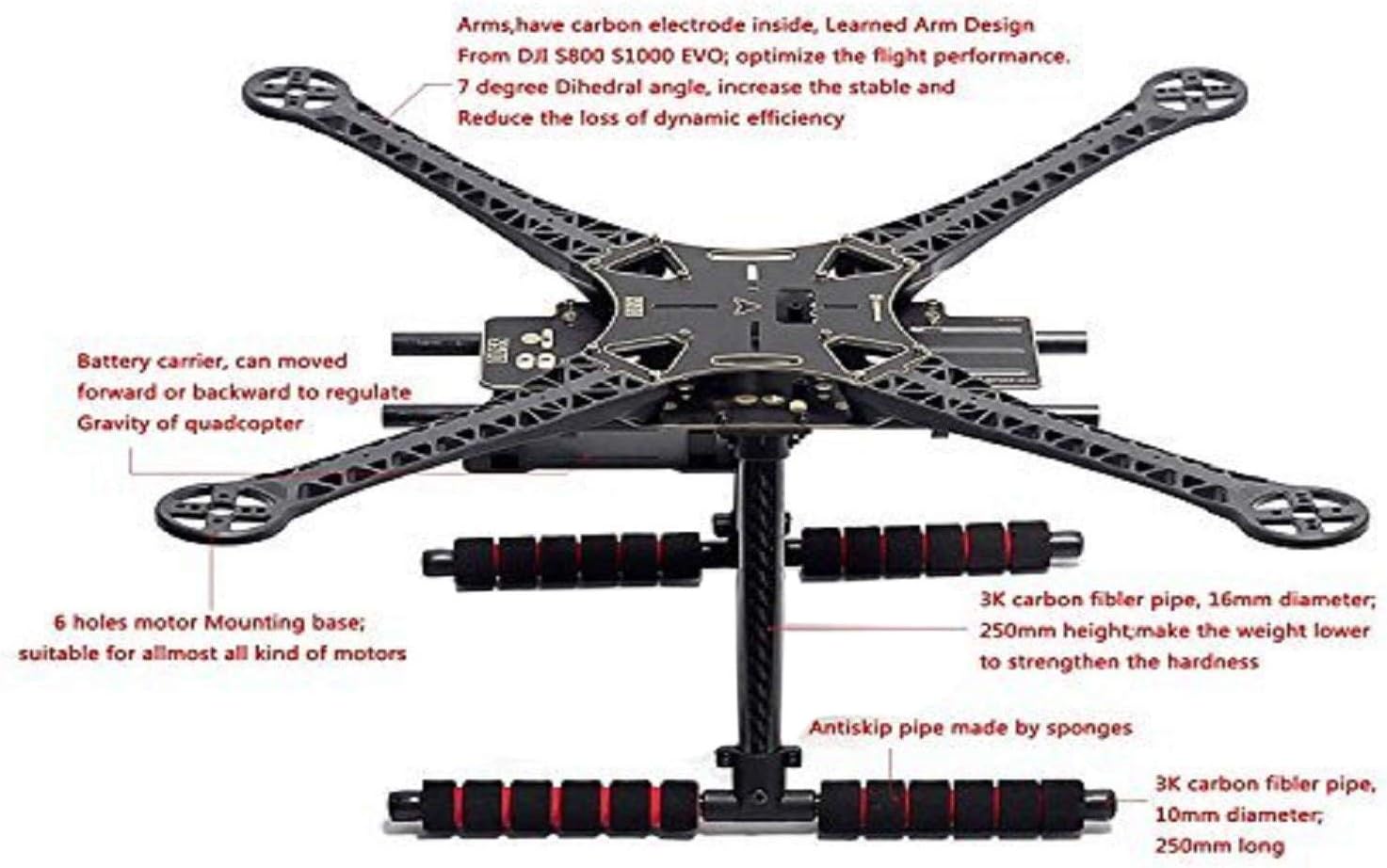 ShareGoo S500 RC Quadcopter Fuselage Frame Kit PCB Version with Carbon Fiber Landing Gear Skide Kits