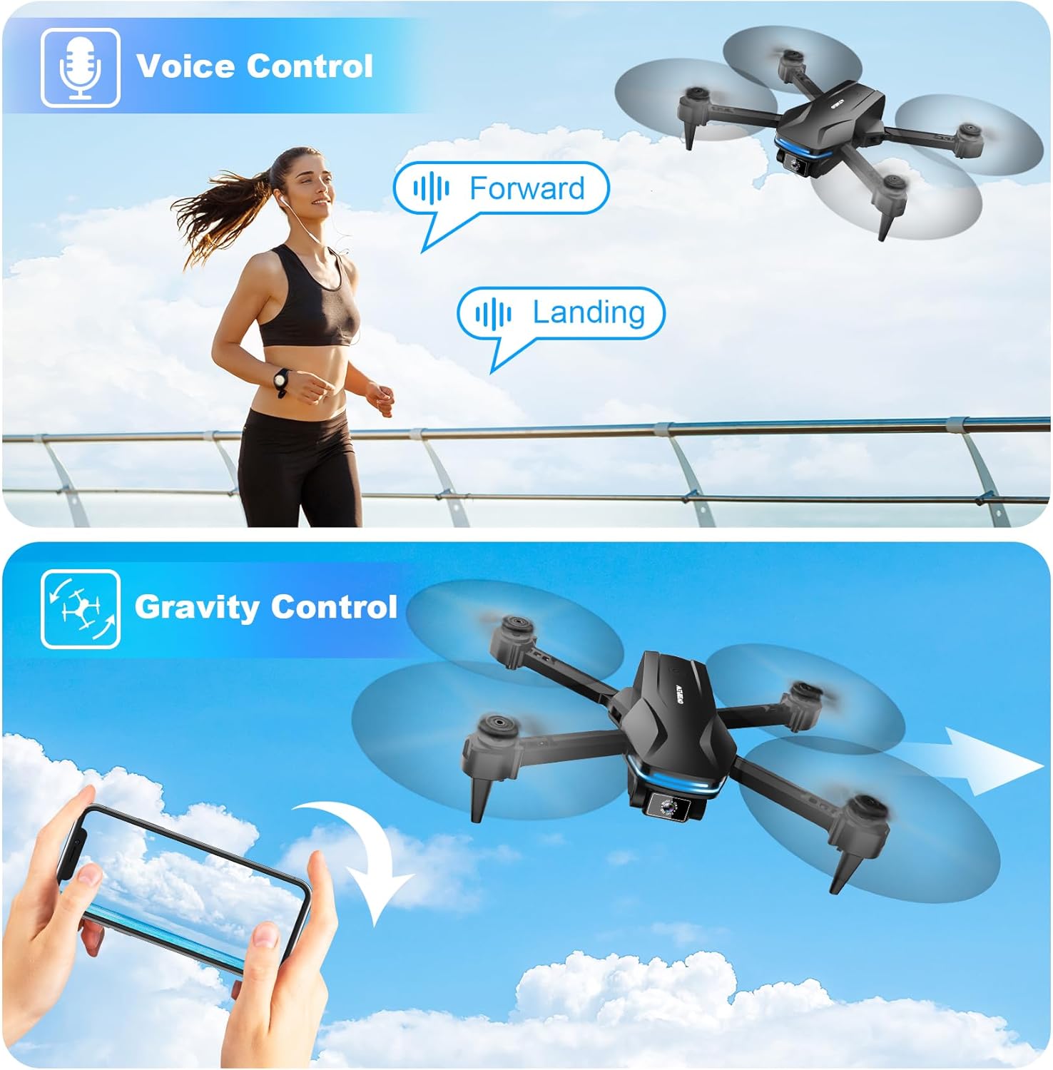 Drones with Camera for Adults 1080P HD Foldable Drone with Carrying Case Drone with One Key Take Off/Land, 3 Speed Mode, 360¡ã Flip Dark Black