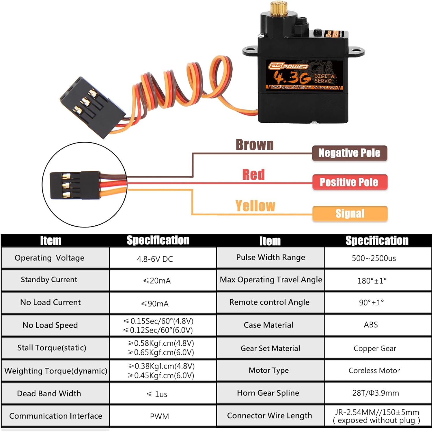 2PCS 4.3G Mini Servo, RC Micro Digital Servo Motor Metal Gear Coreless Steering Servos for Fixed-Wing Helicopter Airplane Drone 1/24 1/28 RC Car SCX24 Boat Robot Toy
