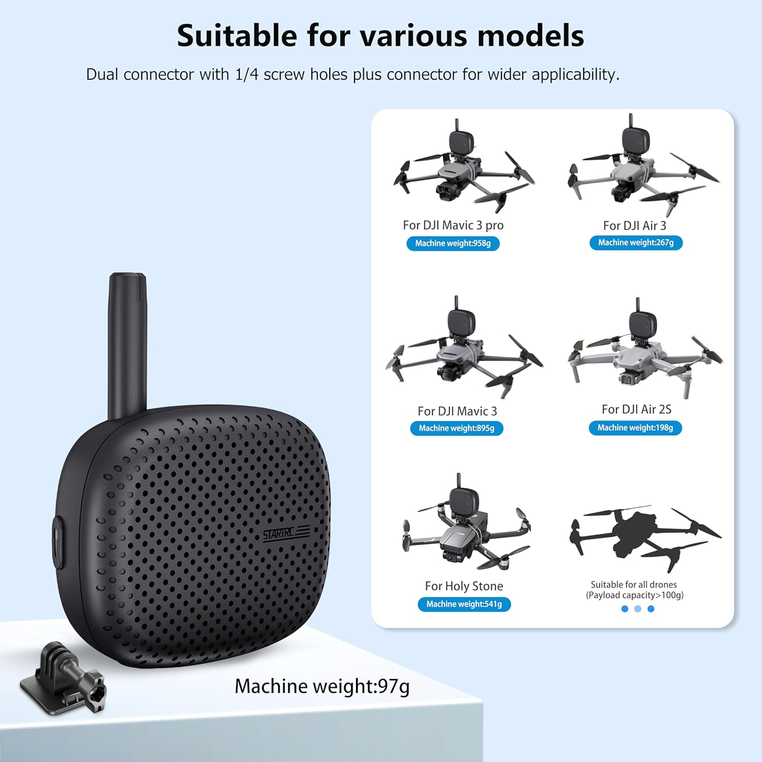 STARTRC Drone Speaker Real-Time Megaphone Portable Interference-Free Long Distance Microphone for DJI Air Series/Mavic 3 series/Mavic 2/Avata Series/Holy Stone Drone
