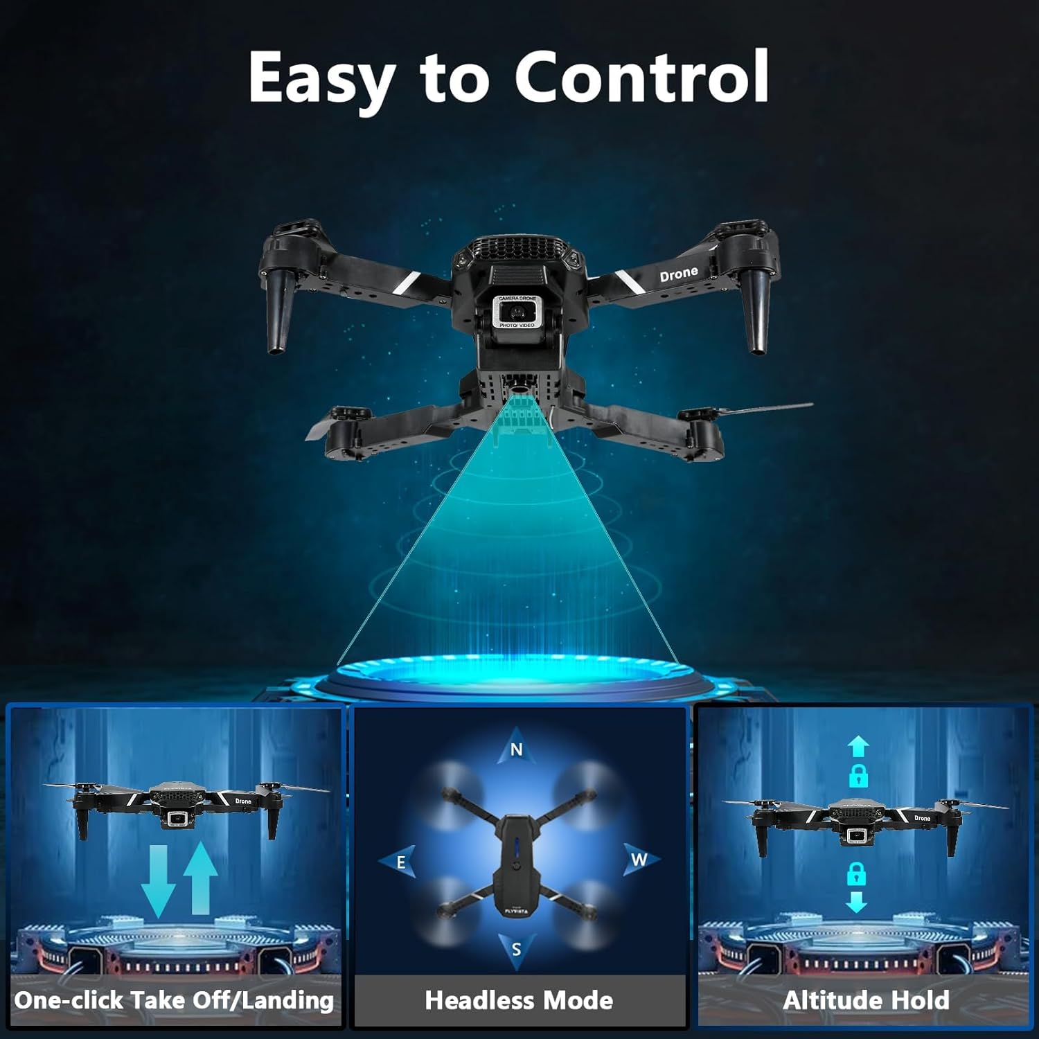 FLYVISTA Mini Drone with Camera for Adults Kids, 1080P WiFi FPV Camera Drone with 3 Batteries, One-Click Take Off/Landing, Altitude Hold, Headless Mode, 360¡ã Flips, 3-Gear Speeds, Emergency Stop, Carrying Case, Toys Gifts for Kids and Adults Beginner