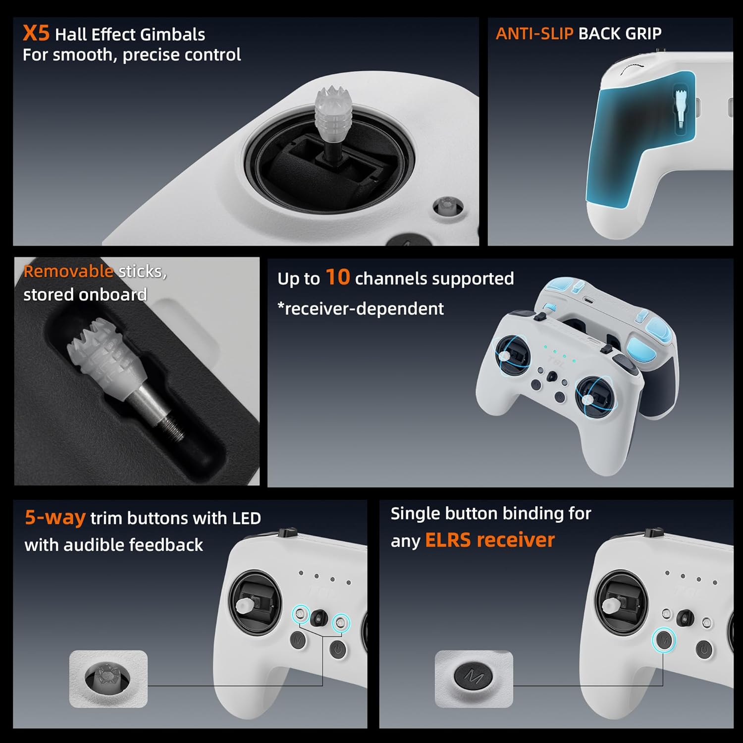 Radiomaster T8L ELRS 2.4GHz Radio Transmitter, 204g Lightweight Screenless Remote Controller with Hall-Effect Gimbals, USB-C Charging & Simulator Compatibility for FPV Drones, Fixed-Wing Aircraft