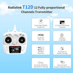 Radiolink T12D 12CH 2.4G RC Transmitter R12F Receiver, Supports ELRS/Crossfire Long Range Modules, 50 Models Storage, 4km Long Range RC Remote Controller for RC Airplane, Drone, Crawler, Car, Boats