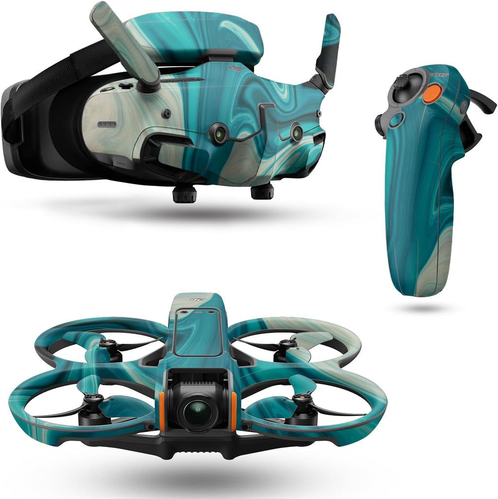Drone Skin Compatible with DJI Avata 2 Bundle (2024) - Aqua Swirl - Premium 3M Vinyl Protective Wrap Decal Cover - Easy to Apply | Crafted in The USA by MightySkins