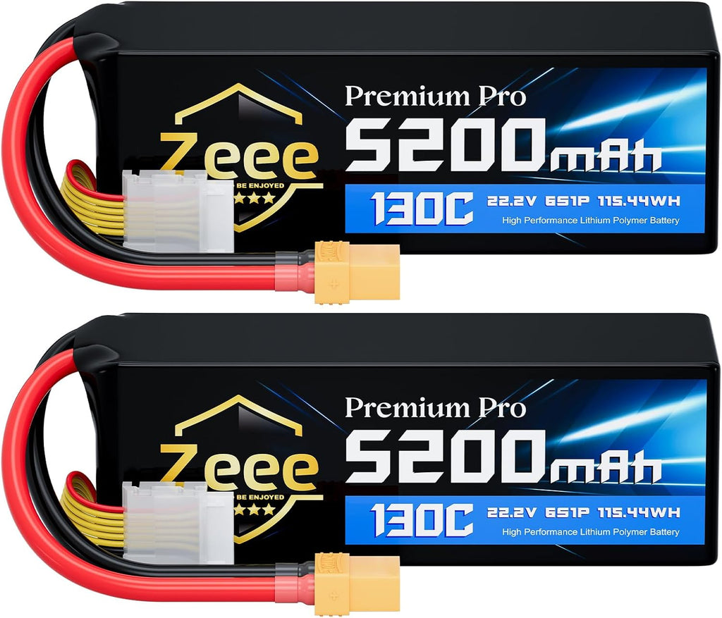 Zeee Premium Pro 6S 5200mAh Lipo Battery 22.2V 130C with XT90 Connector Ultra-Low Internal Resistance Soft Pack Lipo Battery for RC Car Truck RC Drone Boat Helicopter Airplane Racing Models (2 Packs)