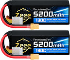 Zeee Premium Pro 6S 5200mAh Lipo Battery 22.2V 130C with XT90 Connector Ultra-Low Internal Resistance Soft Pack Lipo Battery for RC Car Truck RC Drone Boat Helicopter Airplane Racing Models (2 Packs)