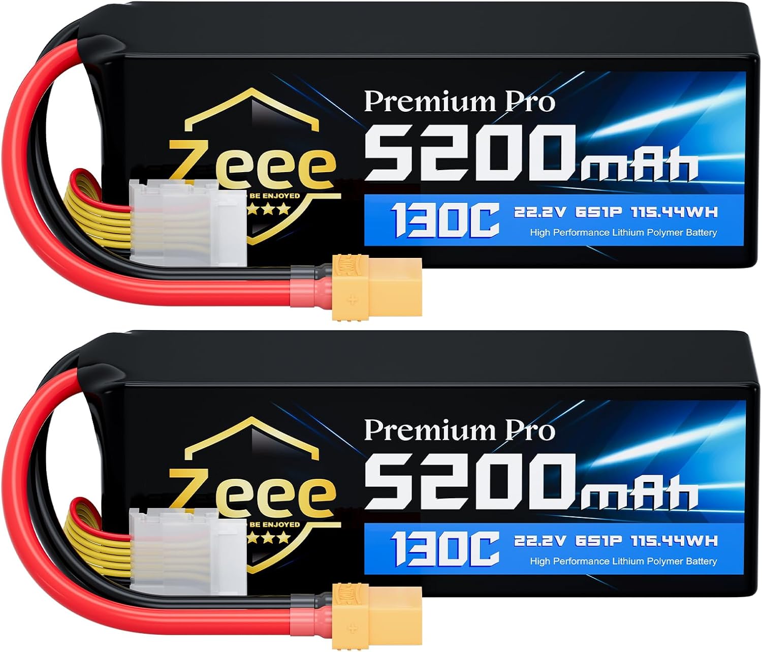 Zeee Premium Pro 6S 5200mAh Lipo Battery 22.2V 130C with XT90 Connector Ultra-Low Internal Resistance Soft Pack Lipo Battery for RC Car Truck RC Drone Boat Helicopter Airplane Racing Models (2 Packs)