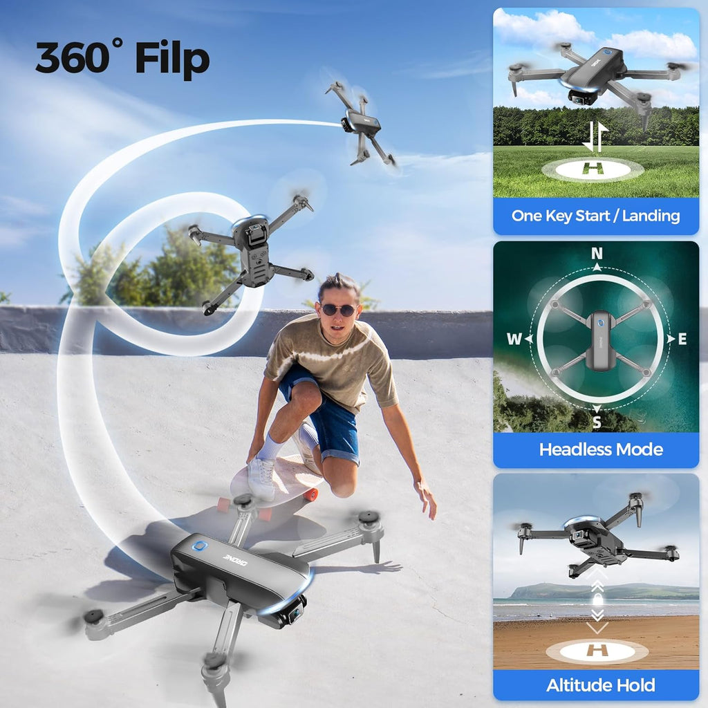 Drone with Camera 1080P HD FPV Foldable Drone for Adults and Beginners, RC Quadcopter with Gravity Control, One Key Take Off/Land, Optical Flow Positioning, 360¡ã Flip, 3 Speed Mode, Waypoint Fly Grey