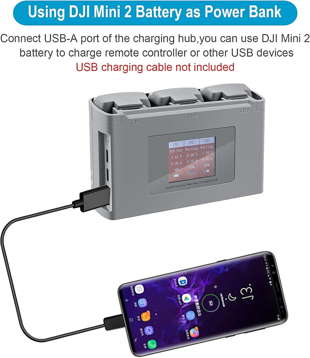 LCD Two-Way Battery Charger Hub for DJI Mini 4K,2,2 SE Drone,Charging Three Batteries in Sequence Charge Accessories