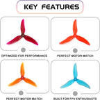Gemfan Hurricane 51499-3 Blades PC Propellers Tri-Blade 5 Inch Props Compatible with 2205-2306 Brushless Motor for Popo RC Quadcopter FPV Racing/Freestyle Drone