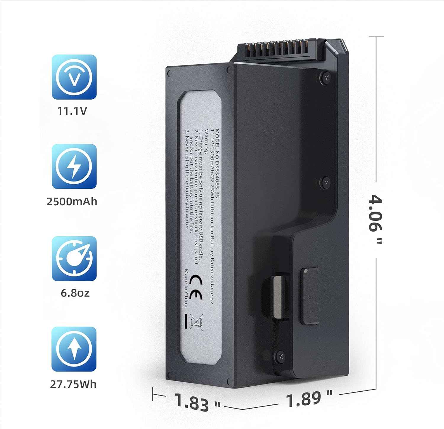 Ruko F11/F11PRO/F11GIM/F11GIM2 Drone Battery 11.1V 2500mAh/27.75Wh Li-po Rechargeable Battery and USB Cable for F11 Series RC Quadcopter Drone Black