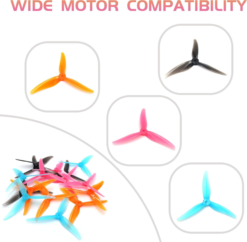 GEMFAN Hurricane 51466V2 Propellers 3-Blades Props 5.1 Inch Propeller Compatible with 2207 2208 2205-2306 Brushless Motor FPV Racing Drone(Pack of 16pcs)
