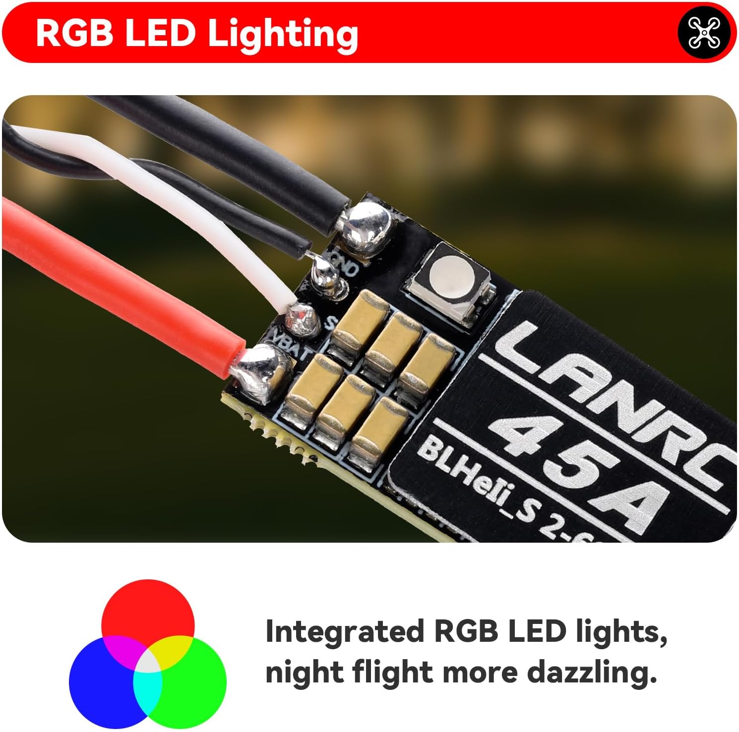 HNYYZL 4Pcs 45A ESC 2-6S Brushless ESC Lipo BLHeli_S Brushless Electronic Speed Controller 45A RGB LED Damped Light Support D-Shot 150/300/600 for RC FPV Quadcopter