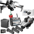 Camera Drone for Adults with 8K Photo & 4K UHD Video with 3-Axis Gimbal, 360¡ã Obstacle Avoidance, 500g One-Click Airdrop, 7.2-inch Touch Screen Controller (Tablet Function),GPS Auto Return (Grey) 3 Batteries + 64GB TF Card Bundle)