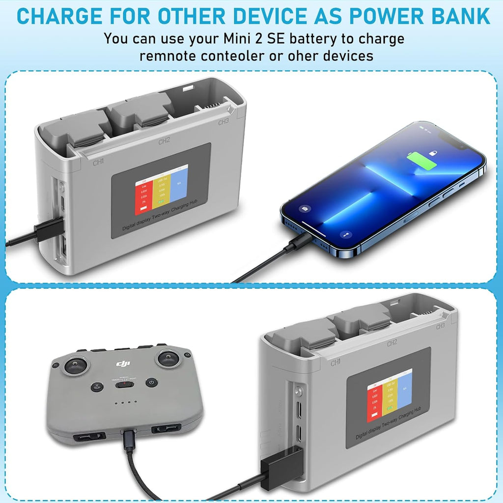 Anegine Mini 4K 2 Battery 2-Pack with Display Two-Way Charging Hub,Compatible with DJI Mini 4K, 2, 2 SE, SE Drone Batteries