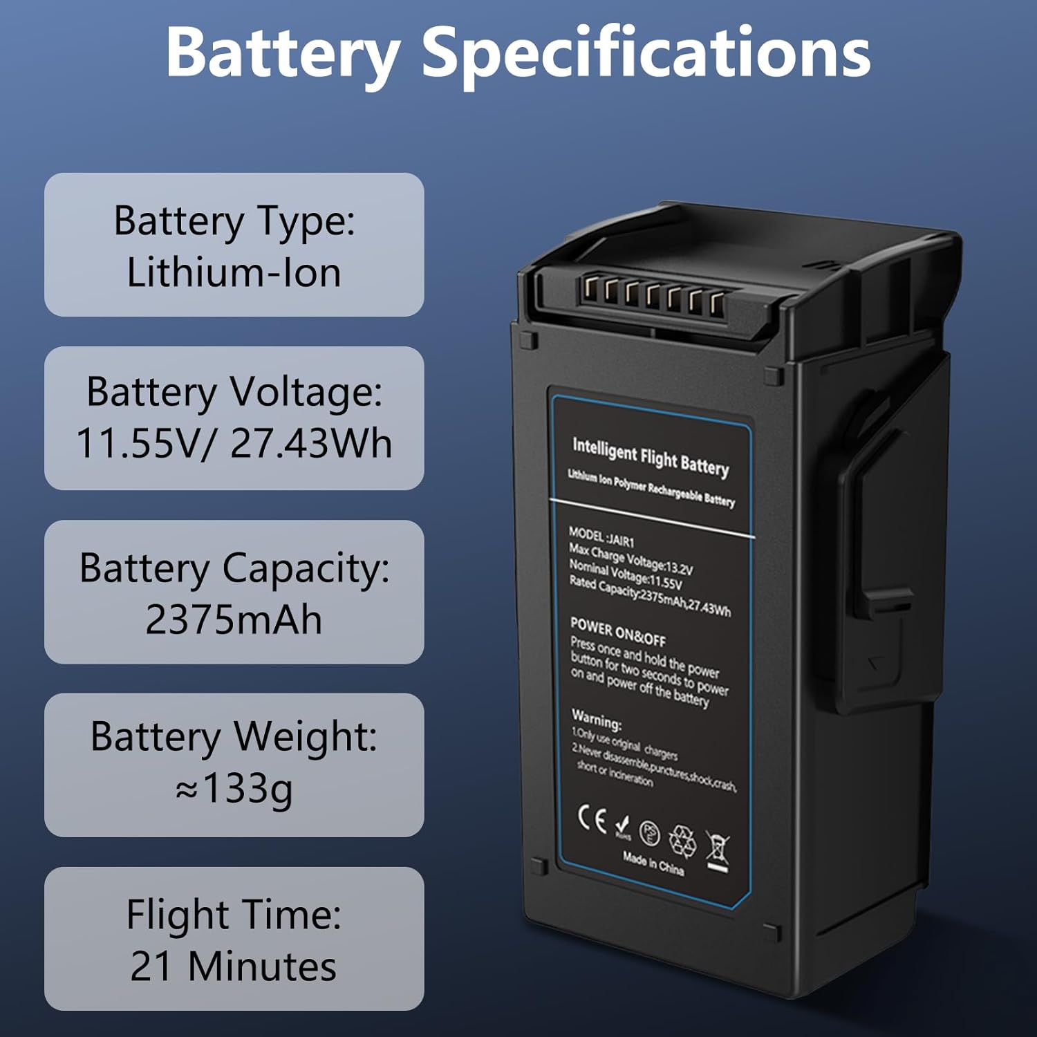 Mavic Air Battery, 2375mAh 11.55V Intelligent Flight Battery for DJI Mavic Air Drone, 21 Mins Max Flight Time Rechargeable Batteries