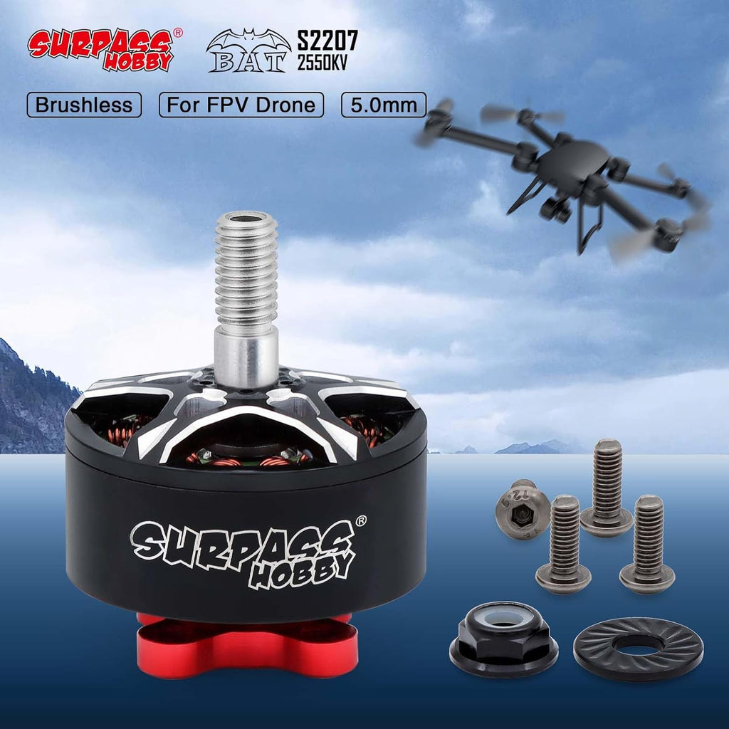 Surpass Hobby S2207 Brushless Motor 2550KV 4S Drone Motor fit for 5-6inch Propellers RC Models FPV Racing Drone Quadcopte(4Pack)