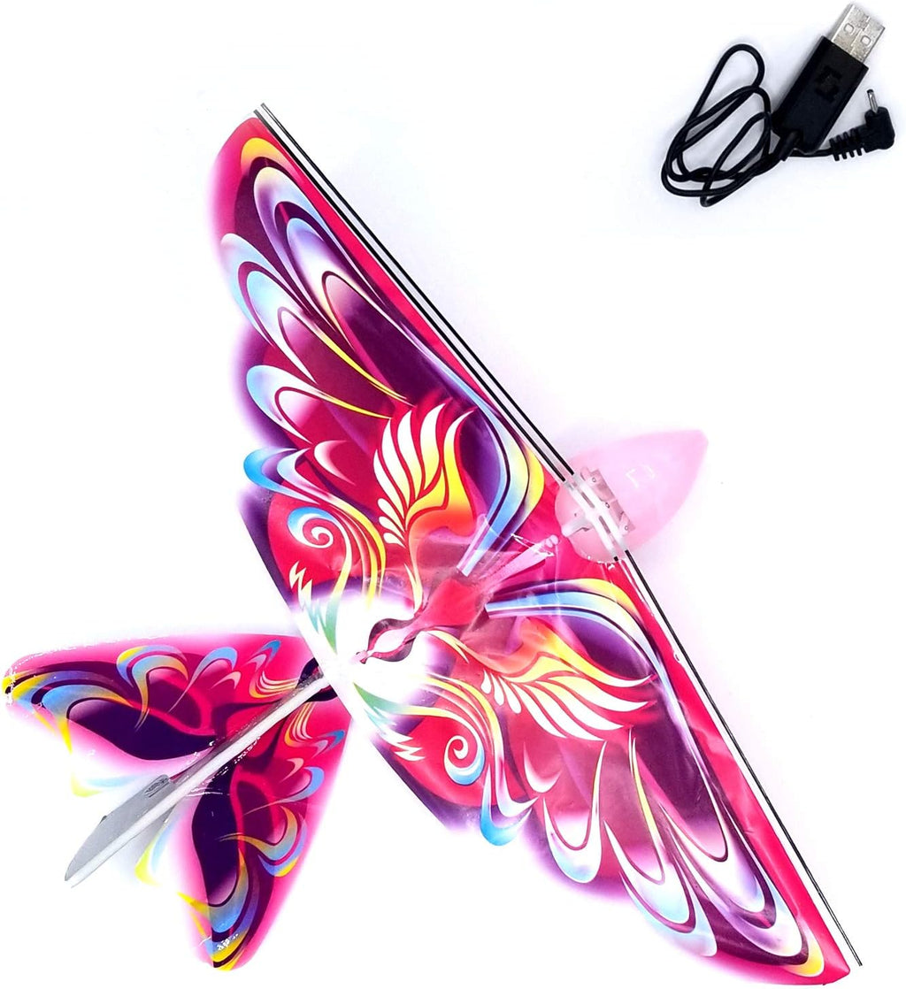 Self Flying eBird Pink Butterfly - Electronic Flying Bird Drone Toy. Adjust The Rudder to Make The Flapping Wings Bird Fly Forward and Back to You. 3 Flying Models! No Remote Control Needed
