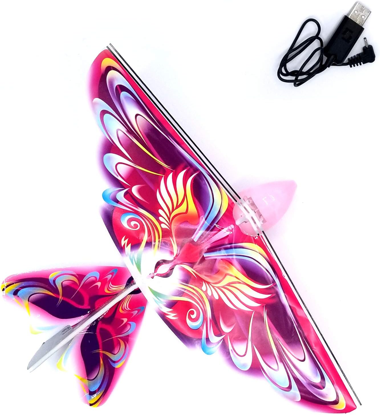 Self Flying eBird Pink Butterfly - Electronic Flying Bird Drone Toy. Adjust The Rudder to Make The Flapping Wings Bird Fly Forward and Back to You. 3 Flying Models! No Remote Control Needed