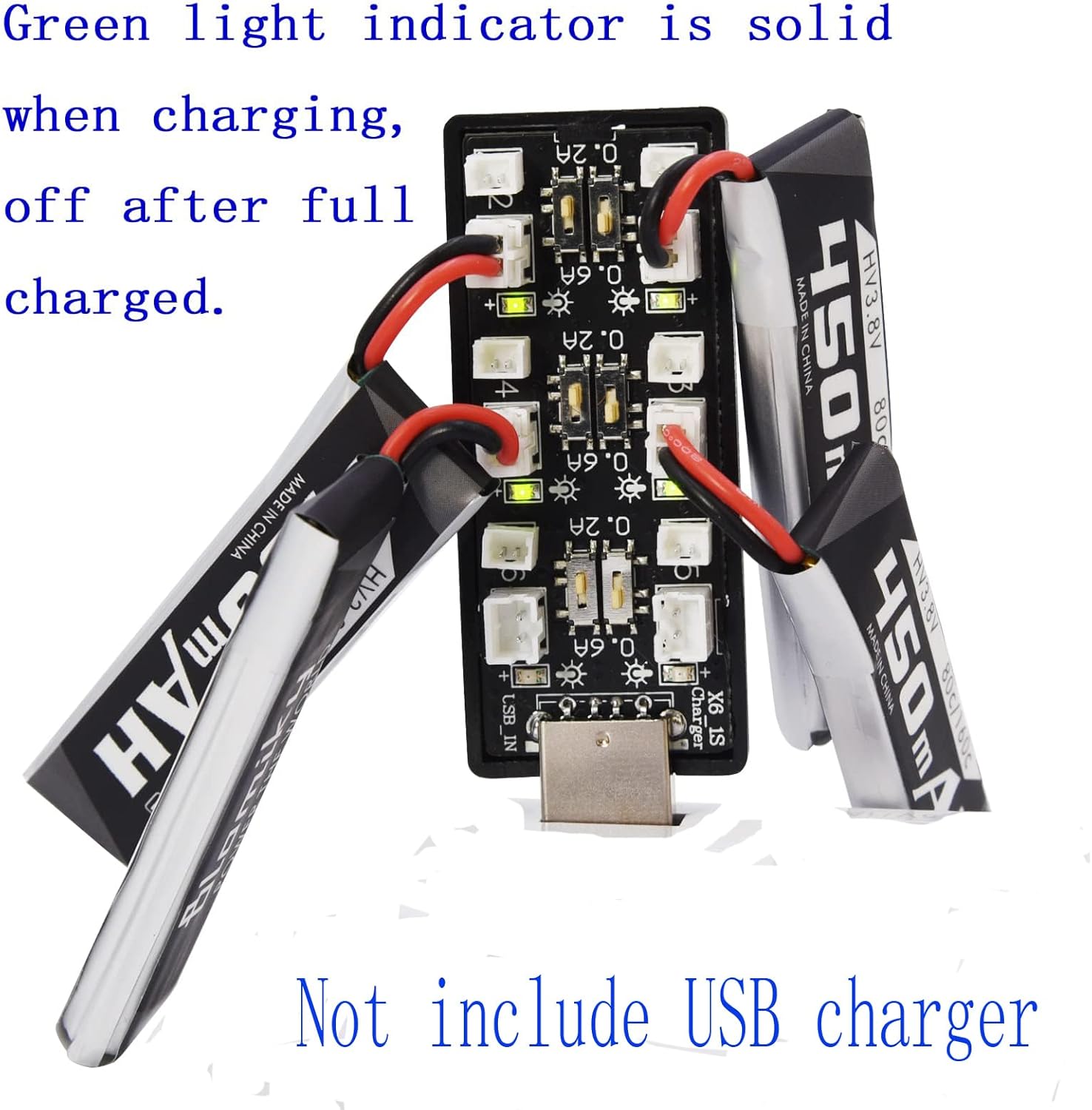 Blomiky 4 Pack 1S 3.8V 450mAh 80C Lipo Battery with PH2.0 Plug Compatible with S Free Style RC Quadopter Drone / F4 Battery 4