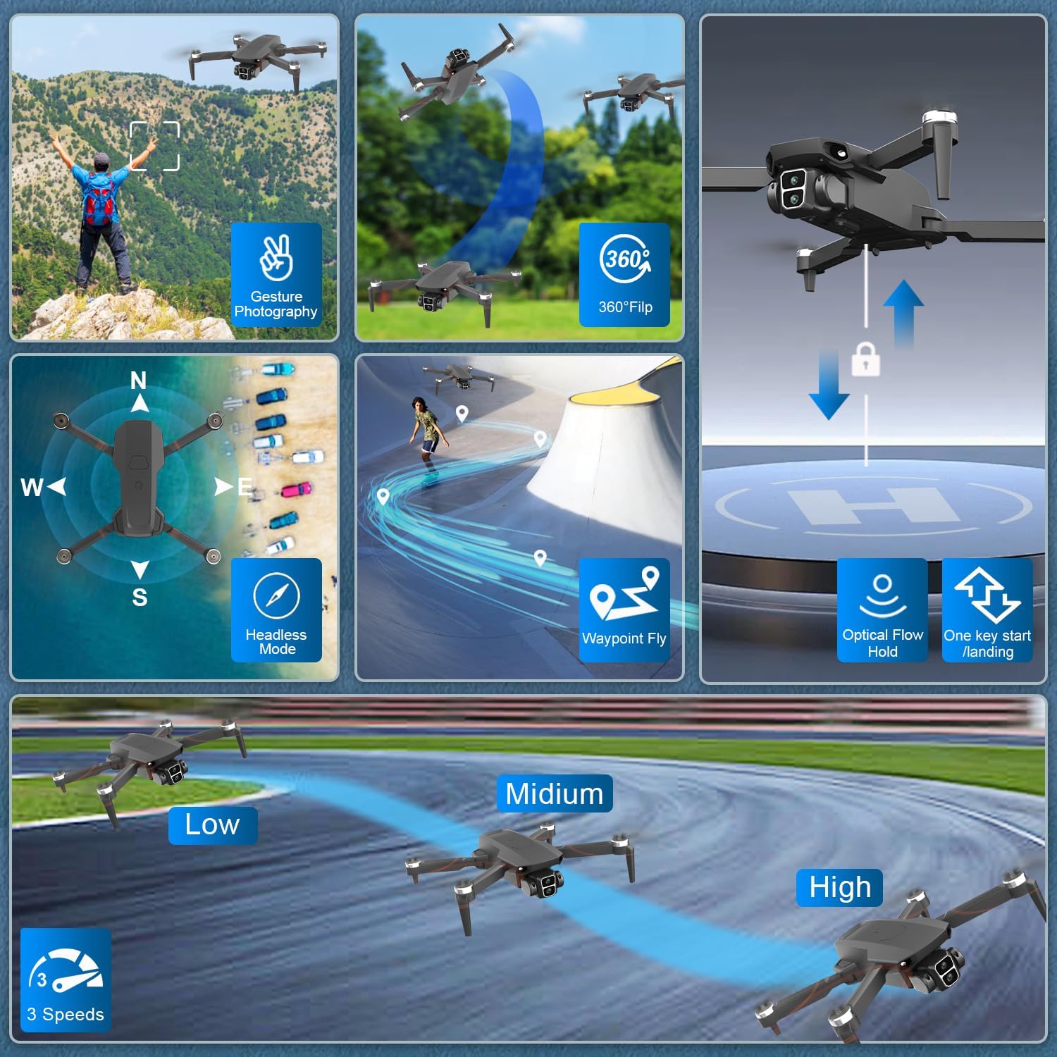 Drone with Camera for Adults 4K, Brushless Motor Drones for Kids Beginners, 60 Mins Flight, 130¡ã Lens, FPV Foldable RC Quadcopter, Gesture Photography, Toys Gifts for Teen Boys Girls, Black