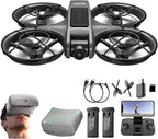 VR FPV Hobby Drone with VR Goggles, One Key Takeoff/Landing, APP Control, Brushless Motor, Dual Batteries, Beginner-Friendly Quadcopter with Propeller Guards, Altitude Hold, Optical Flow Positioning, Dual Cameras & LED Night Lights, a first-person view