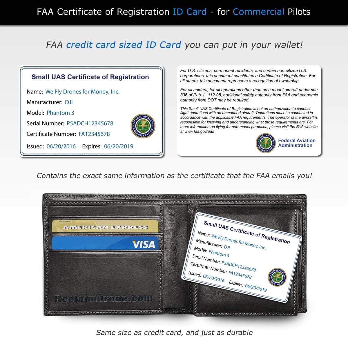Mavic Air 2 - DJI - FAA Drone Identification Bundle - Labels (3 Sets) + FAA UAS Registration ID Card for Commercial Pilots + 3 to 12 Battery Labels