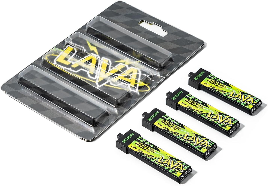 BETAFPV 4pcs Lava II 480mAh 1S Battery 3.8V 95C LiHV Battery with BT2.0 Connector, Compatible with 1-2S Tiny Whoop Drone Quadcopter Like Air75, Meteor75 Pro, Cetus Pro, Cetus X Brushless Drones