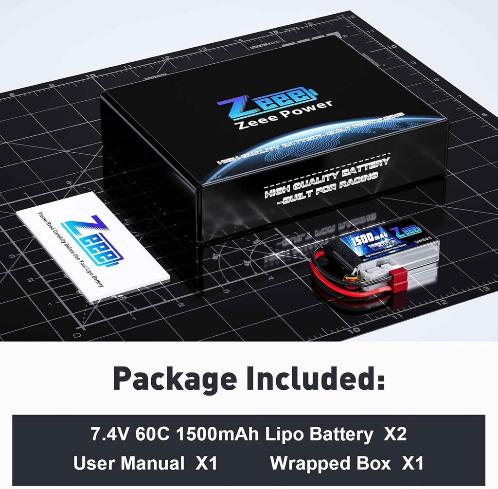 Zeee 2S 1500mAh Lipo Battery 7.4V 60C Soft Pack RC Battery with T Plug for FPV Drone Quadcopter Helicopter Airplane RC Boat RC Car RC Models(2 Pack)