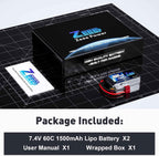 Zeee 2S 1500mAh Lipo Battery 7.4V 60C Soft Pack RC Battery with T Plug for FPV Drone Quadcopter Helicopter Airplane RC Boat RC Car RC Models(2 Pack)