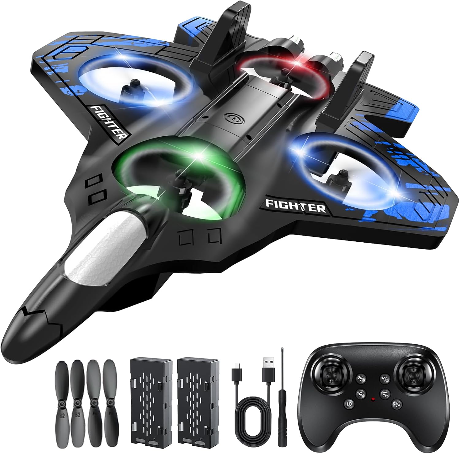 Foam Remote Control Airplanes, RC Planes with Light, RC Airplane Fighter Jet for Kids Adults 8-16, 360¡ã Flip, Stunt Roll, Drones for Kids 8-12, Airplane Toy Gifts for Kids Boys(Blue)