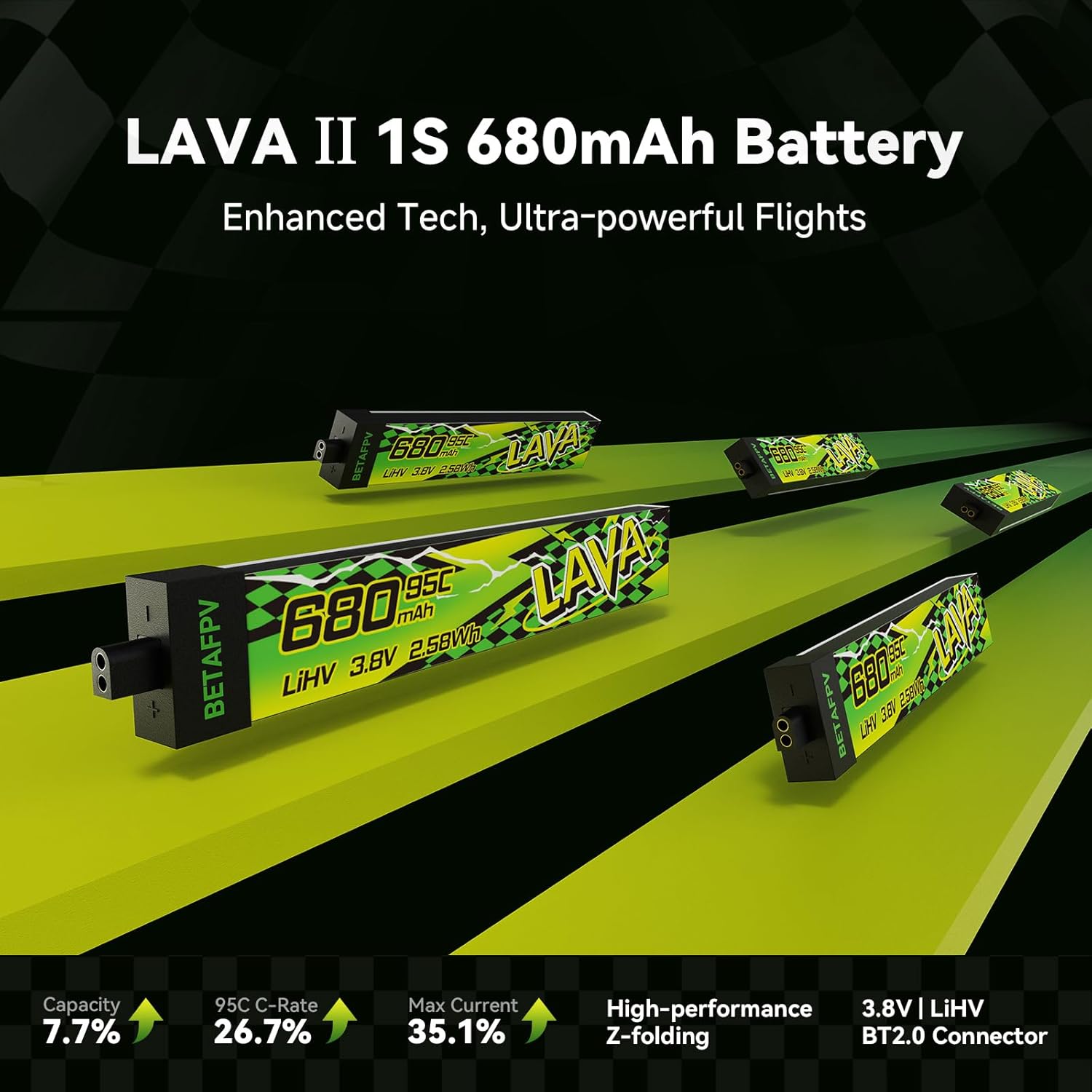 BETAFPV 4pcs Lava II 480mAh 1S Battery 3.8V 95C LiHV Battery with BT2.0 Connector, Compatible with 1-2S Tiny Whoop Drone Quadcopter Like Air75, Meteor75 Pro, Cetus Pro, Cetus X Brushless Drones