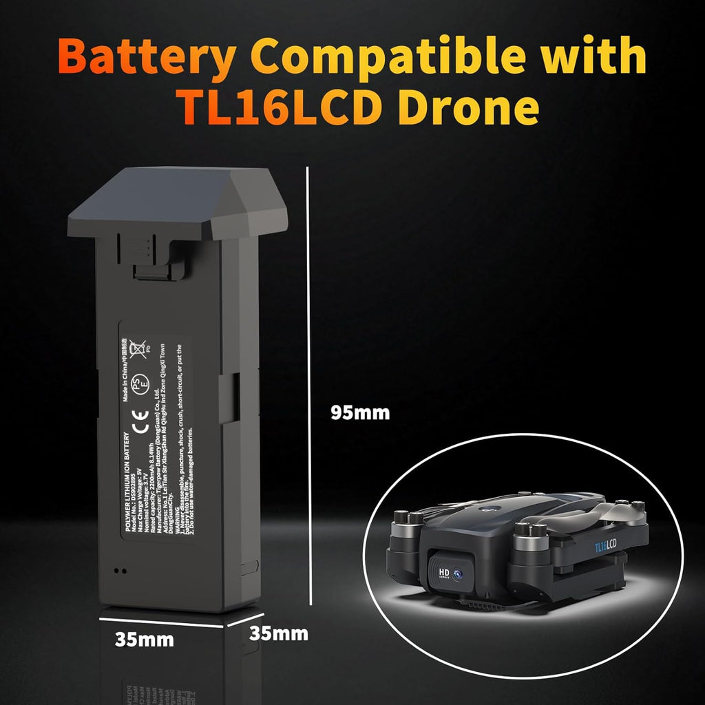 TL16LCD Drone Battery 3.7V 2200mAh Rechargeable Li-ion with USB Cable 1PC