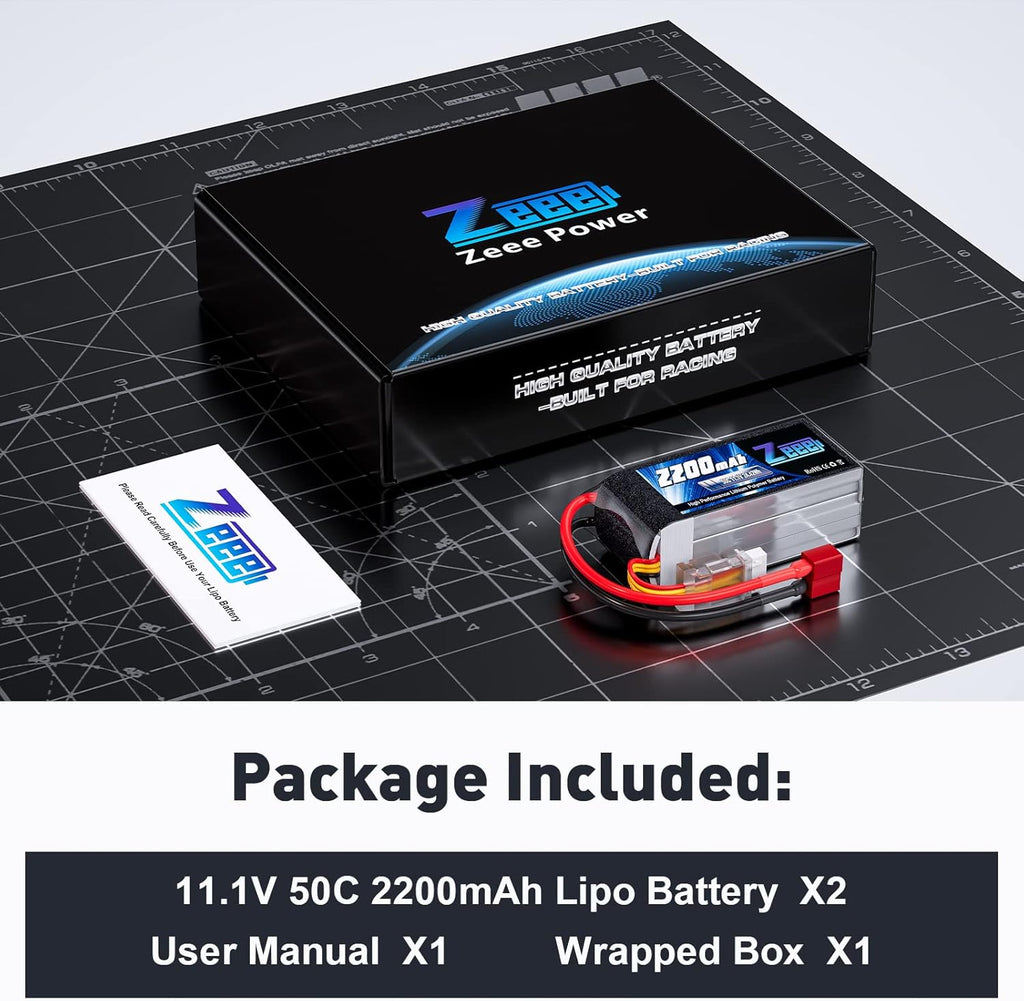 Zeee 3S Lipo Battery 2200mAh 11.1V 50C Shorty Pack Battery with T Connector for RC Car Truck Vehicles RC Boat RC Drone Airplane Quadcopter Helicopter FPV RC Hobby Models (2 Pack)